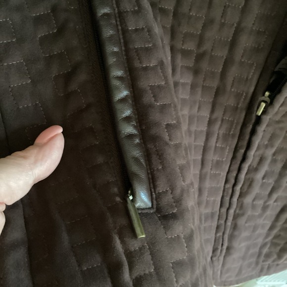 VTG DANA BUCHMAN QUILTED BROWN WOMANS COAT WITH LEATHER TRIM SZ M - Picture 5 of 14